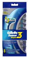 Gillette Mens Sensor 3 Simple Disposable Razor 8 Count