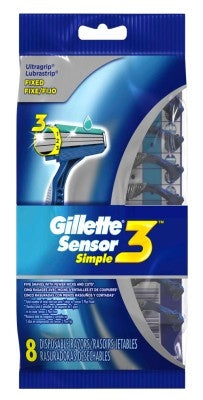 Gillette Mens Sensor 3 Simple Disposable Razor 8 Count