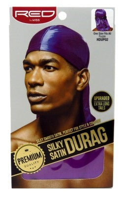 Kiss Red Durag Silky Satin Purple Extra Long Tails (12in)
