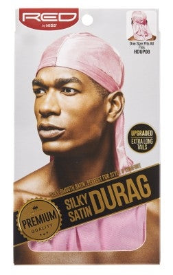 Kiss Red Durag Silky Satin Pink Extra Long Tails (12in)