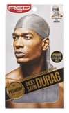 Kiss Red Durag Silky Satin Gray Extra Long Tails (12in)