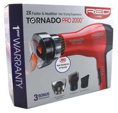 Kiss Red Dryer Tornadopro 2000 1200 Watt With 3 Attachments