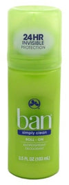 Ban Deodorant 3.5oz Roll-On 24 Hr Simply Clean