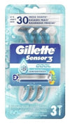 Gillette Mens Sensor 3 Razor Disposable 3 Count Cool